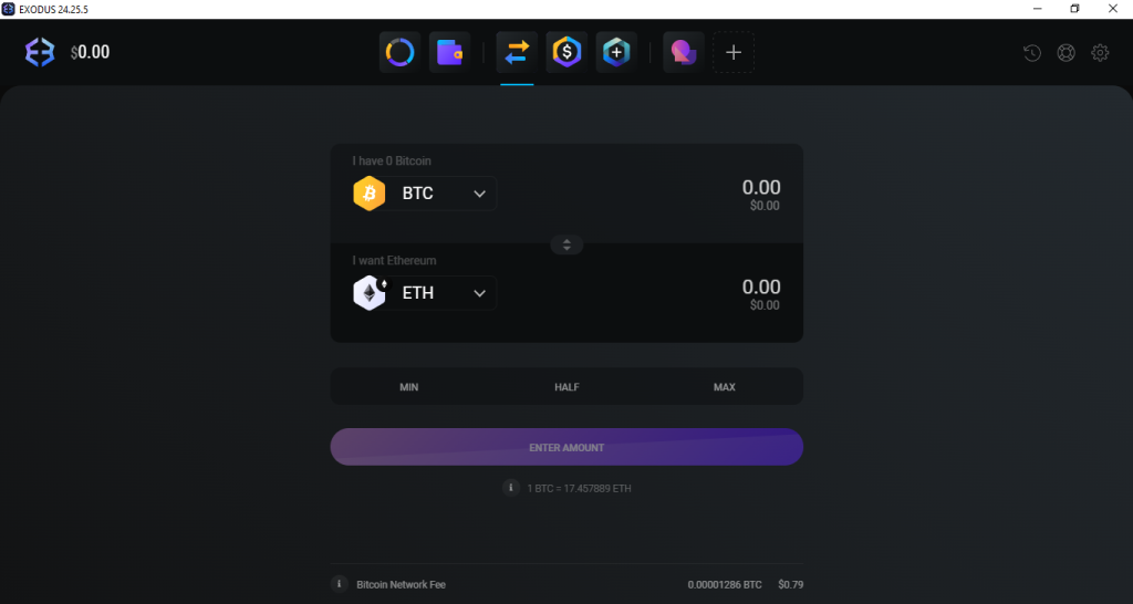Swap de criptomoedas na Exodus Wallet