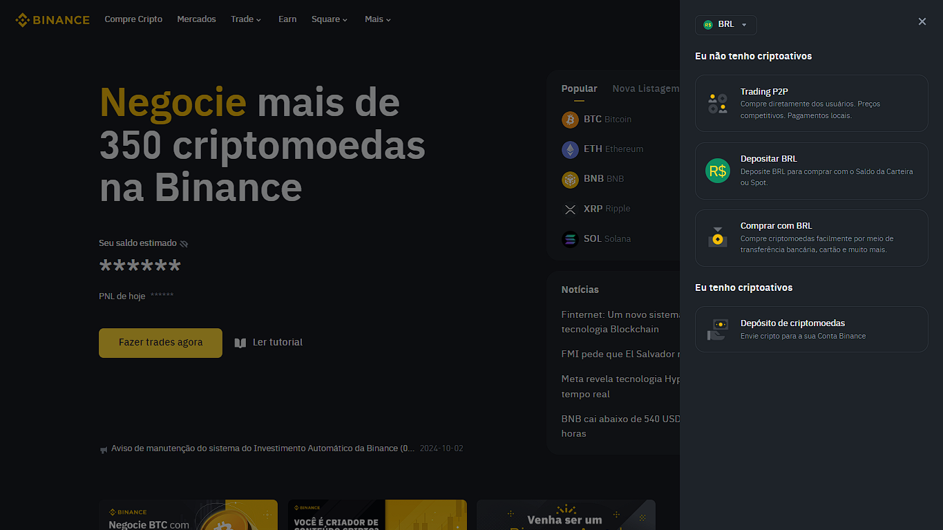 Saiba depositar criptomoedas Binance