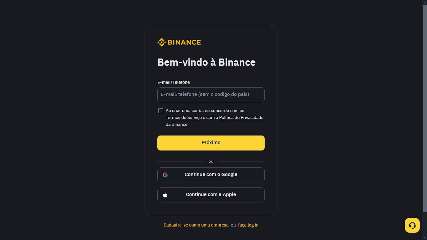 Cadastro na Binance para comprar altcoins