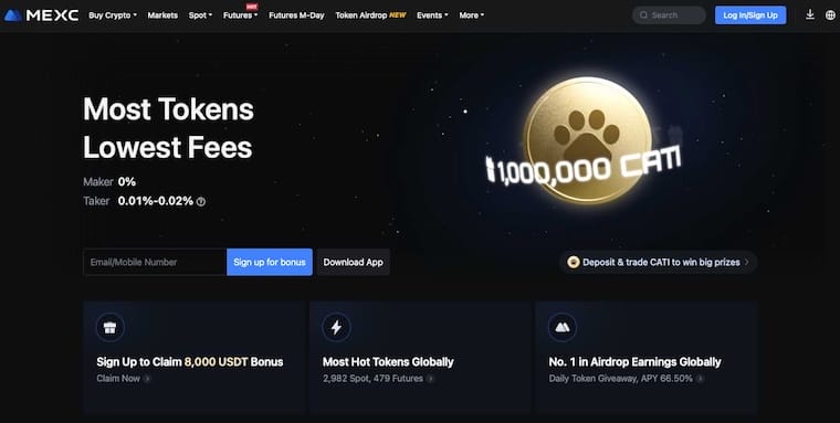 MEXC kryptobörs hemsida