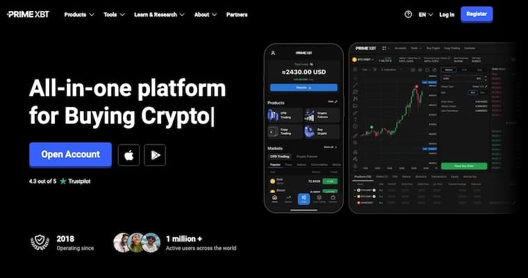 PrimeXBT kryptobörs hemsida