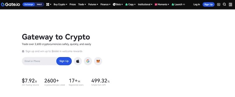 Gate.io kryptobörs hemsida
