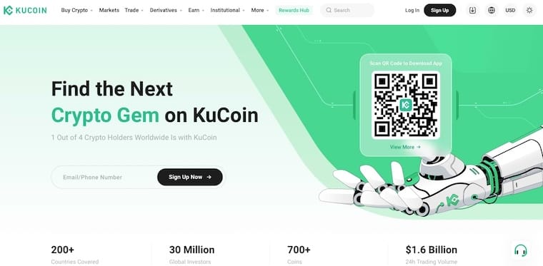 KuCoin kryptobörs hemsida