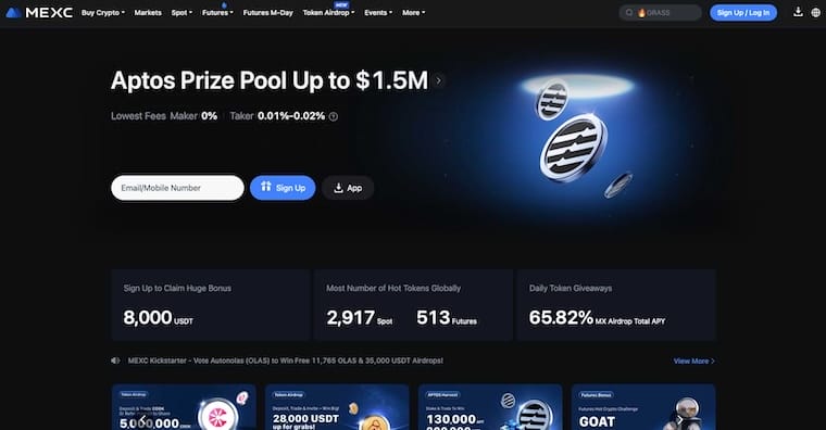 MEXC krypto hemsida