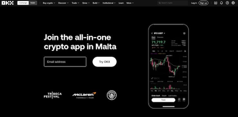 OKX krypto hemsida