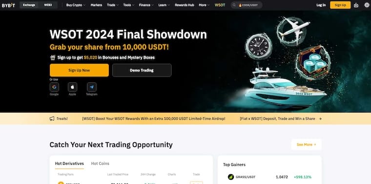 Bybit krypto hemsida