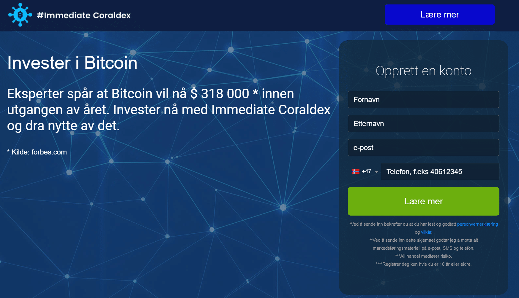 Immediate Coraldex nettside