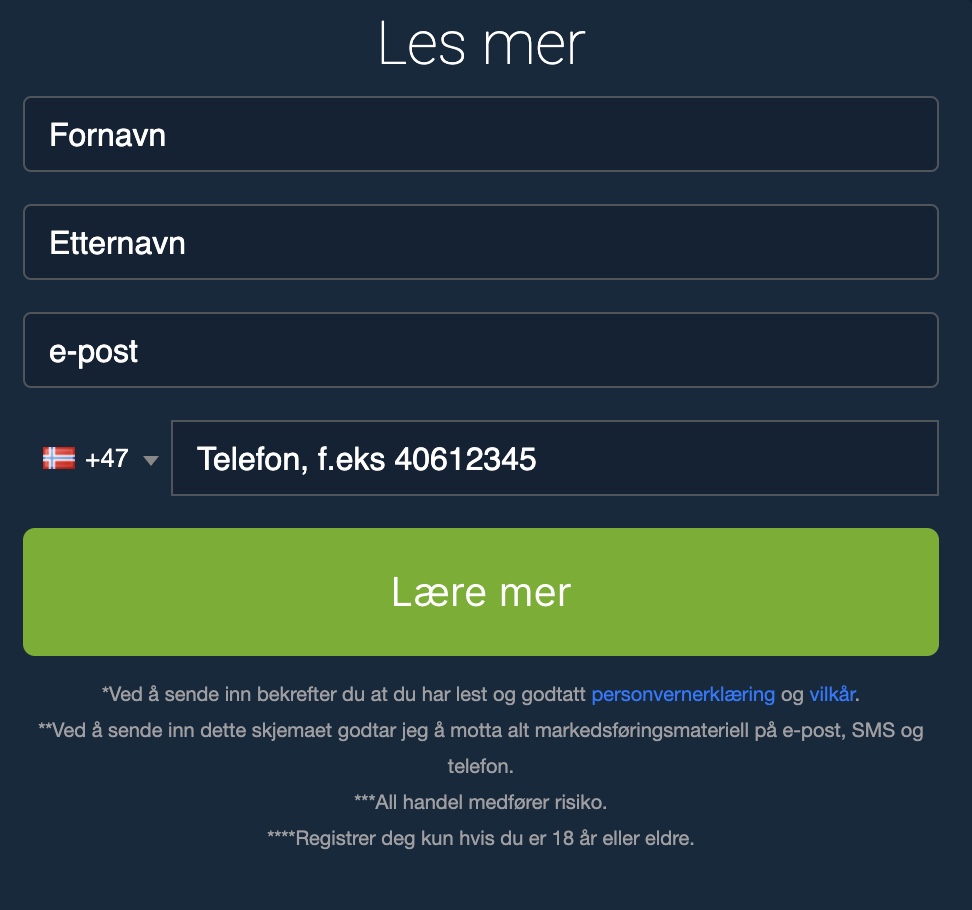 Registreringsskjema p&aring; Immediate Revolution 360