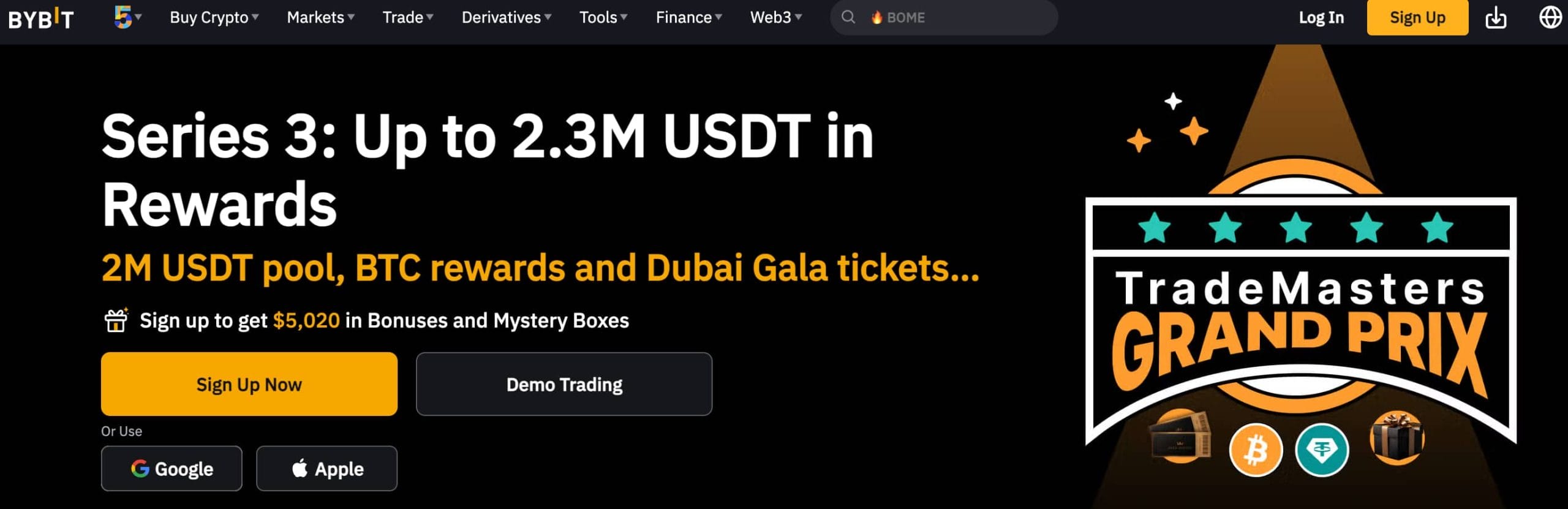 bybit Crypto exchange landing page