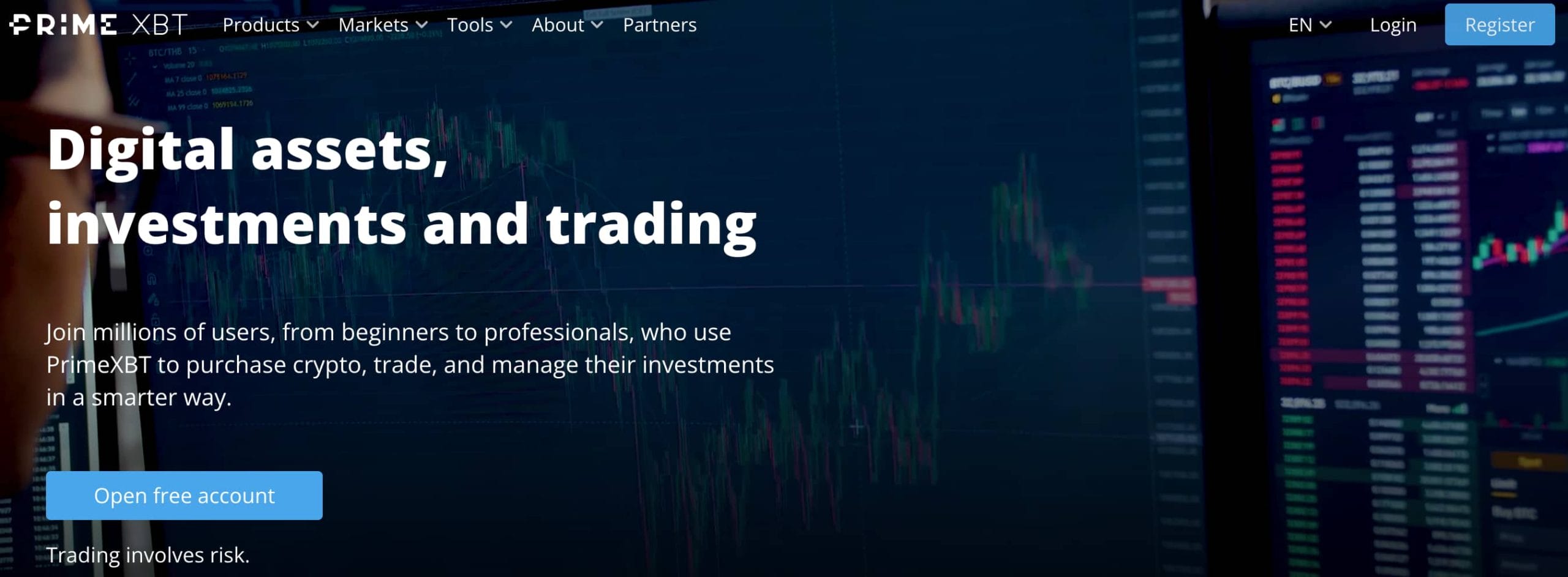PrimeXBT crypto exchange landing page