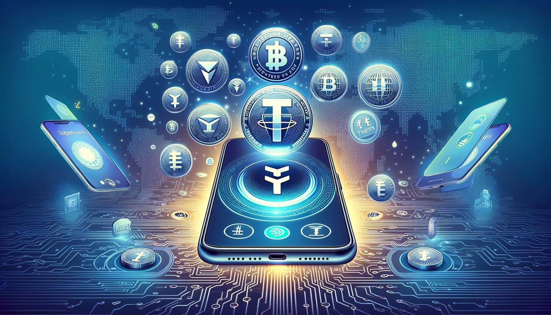 USDT in front of phone screen