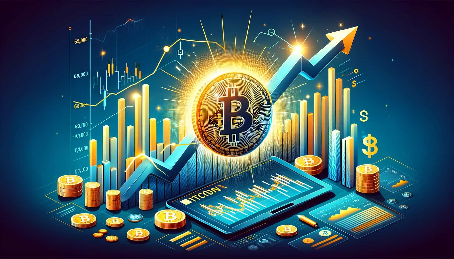 BTC in front of graph with all time high