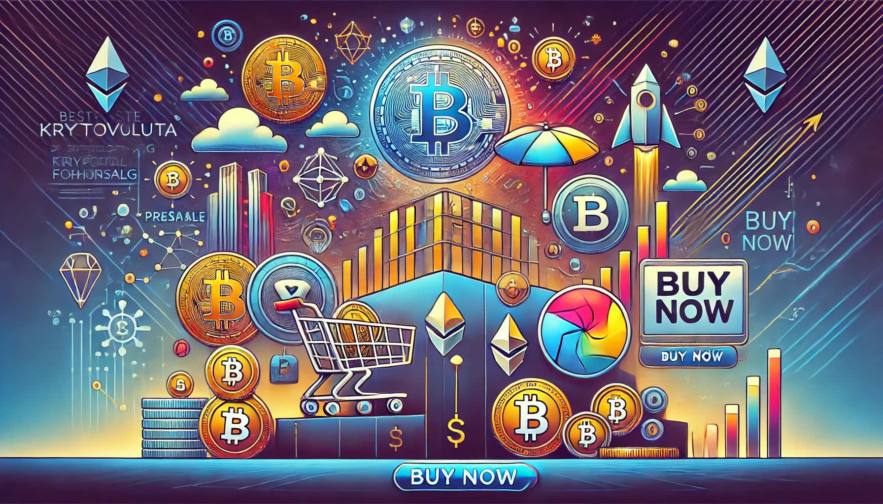 kryptovaluta forhåndssalg med handlevogn og mynter