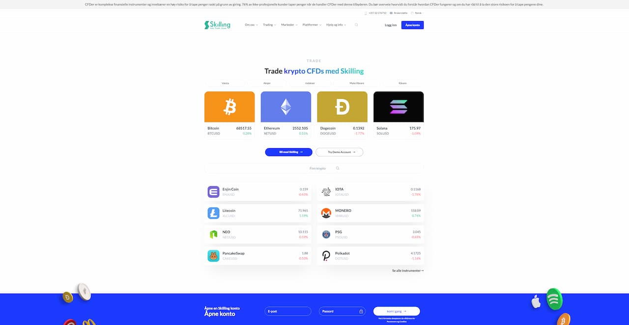 Skilling plttform med krypto instrumenter