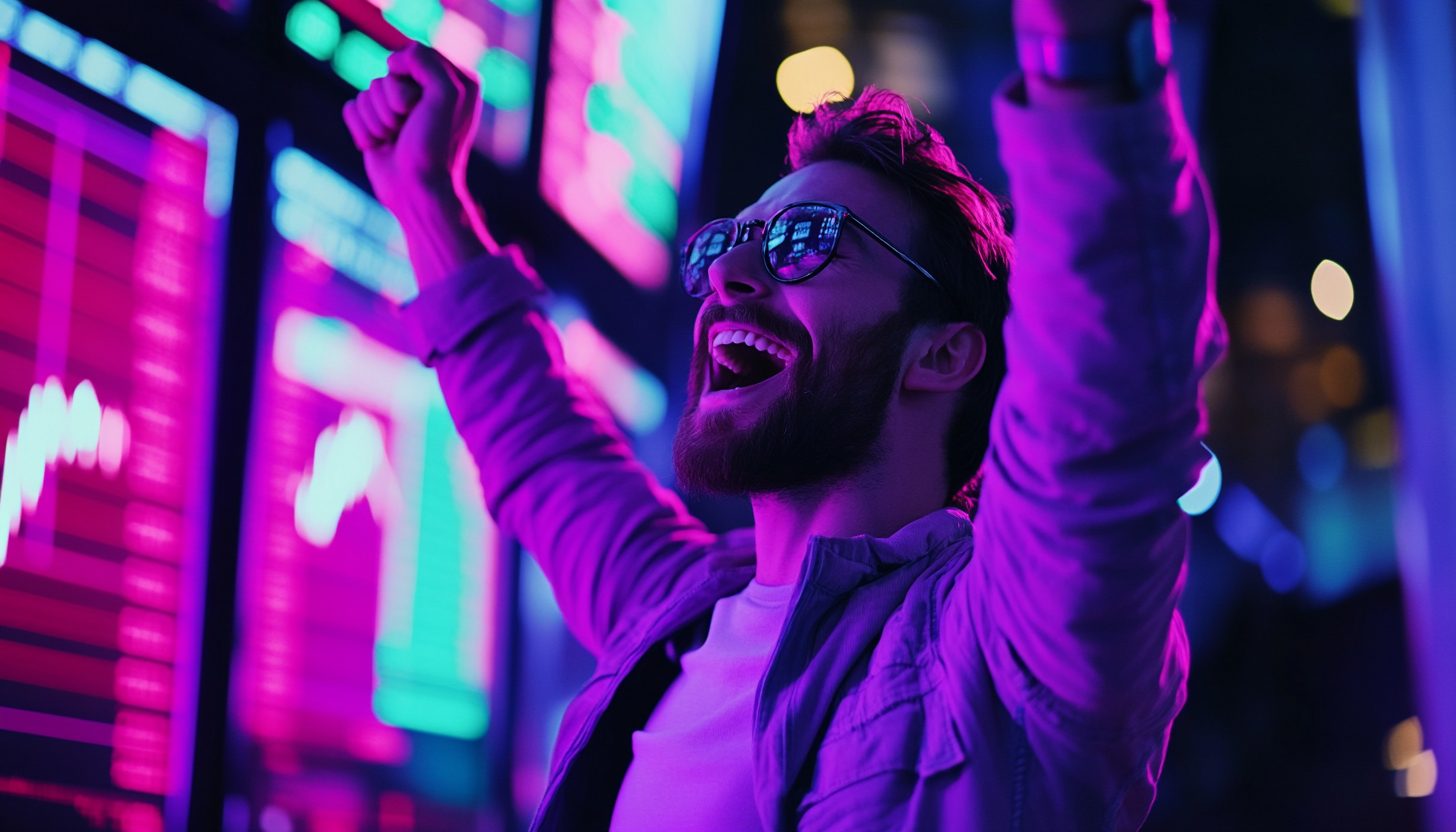 mies osakekurssien edessa