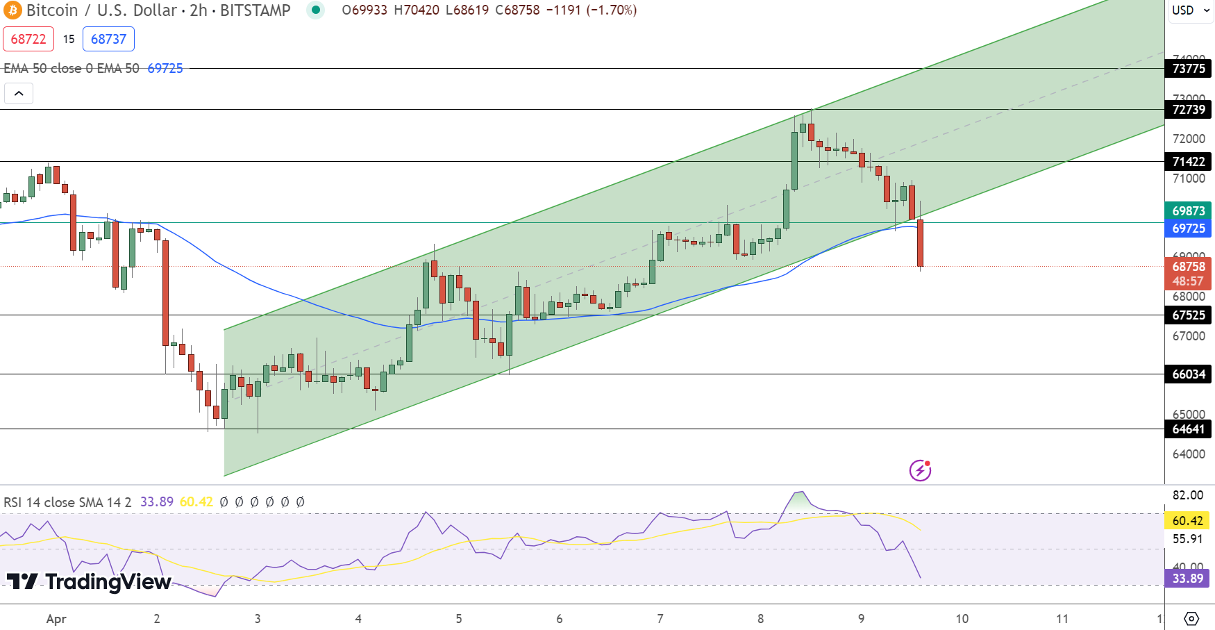 Bitcoin hintaennuste kaavio 10.4.2024