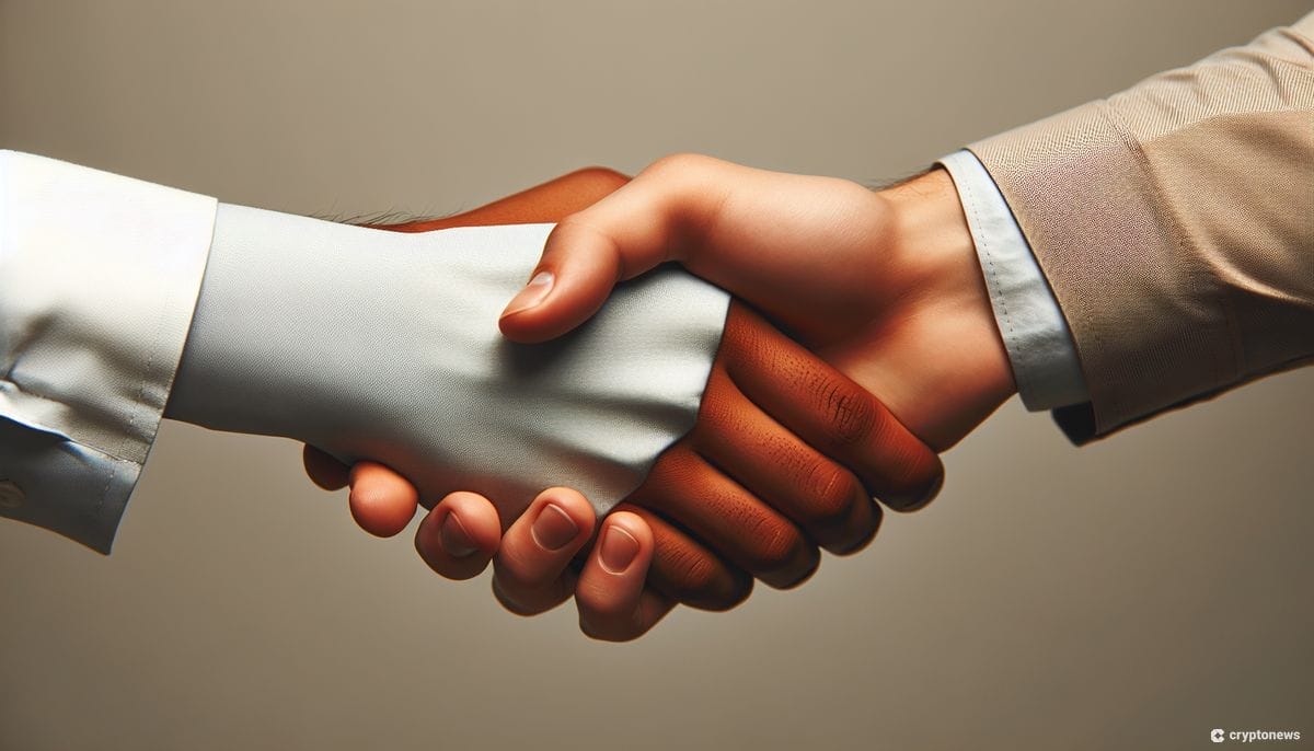 FTX ja Voyager sopivat riitansa. Lähikuvassa kättelytilanne.