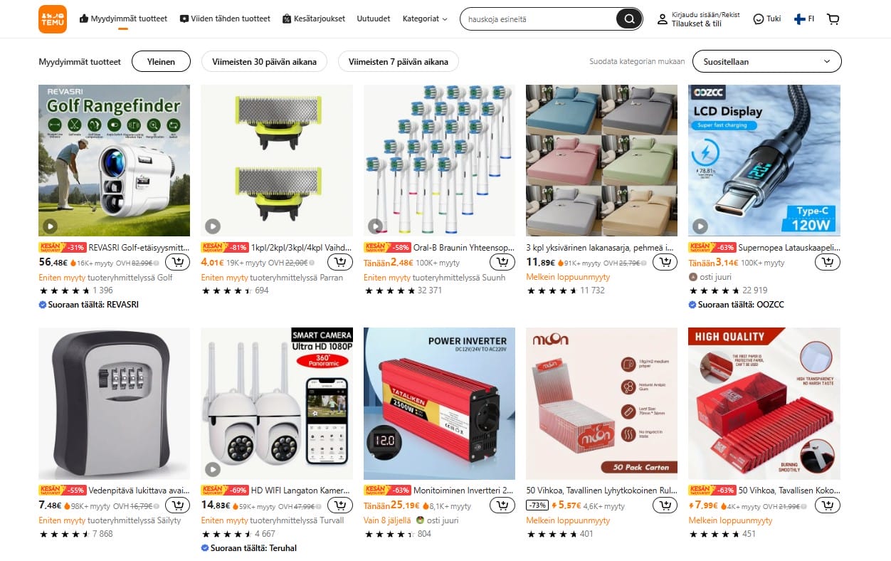 temu finland myydyimmat tuotteet