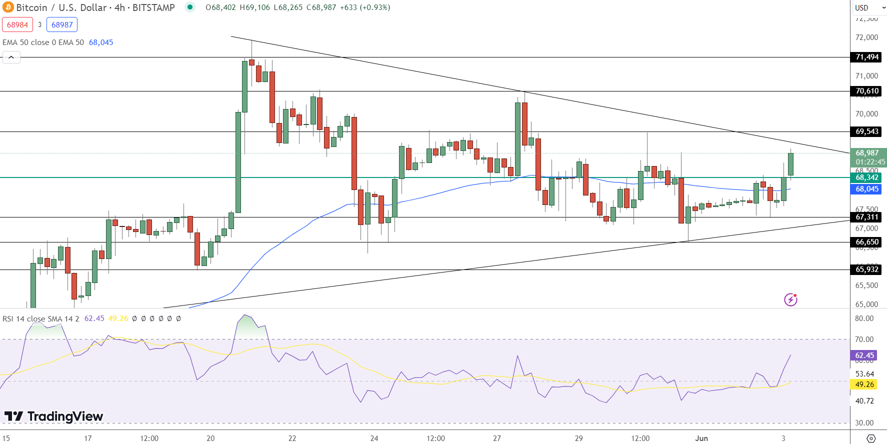 Bitcoin hintaennuste kaavio 3.6.2024