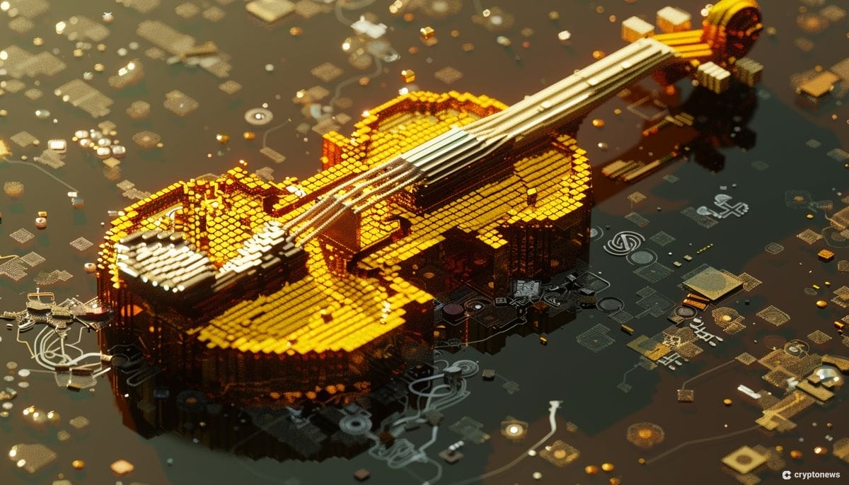 Tokenisointi voi viedä jopa viulun lohkoketjuun. Kuvituskuvassa digitaalisesti piirretty viulu.