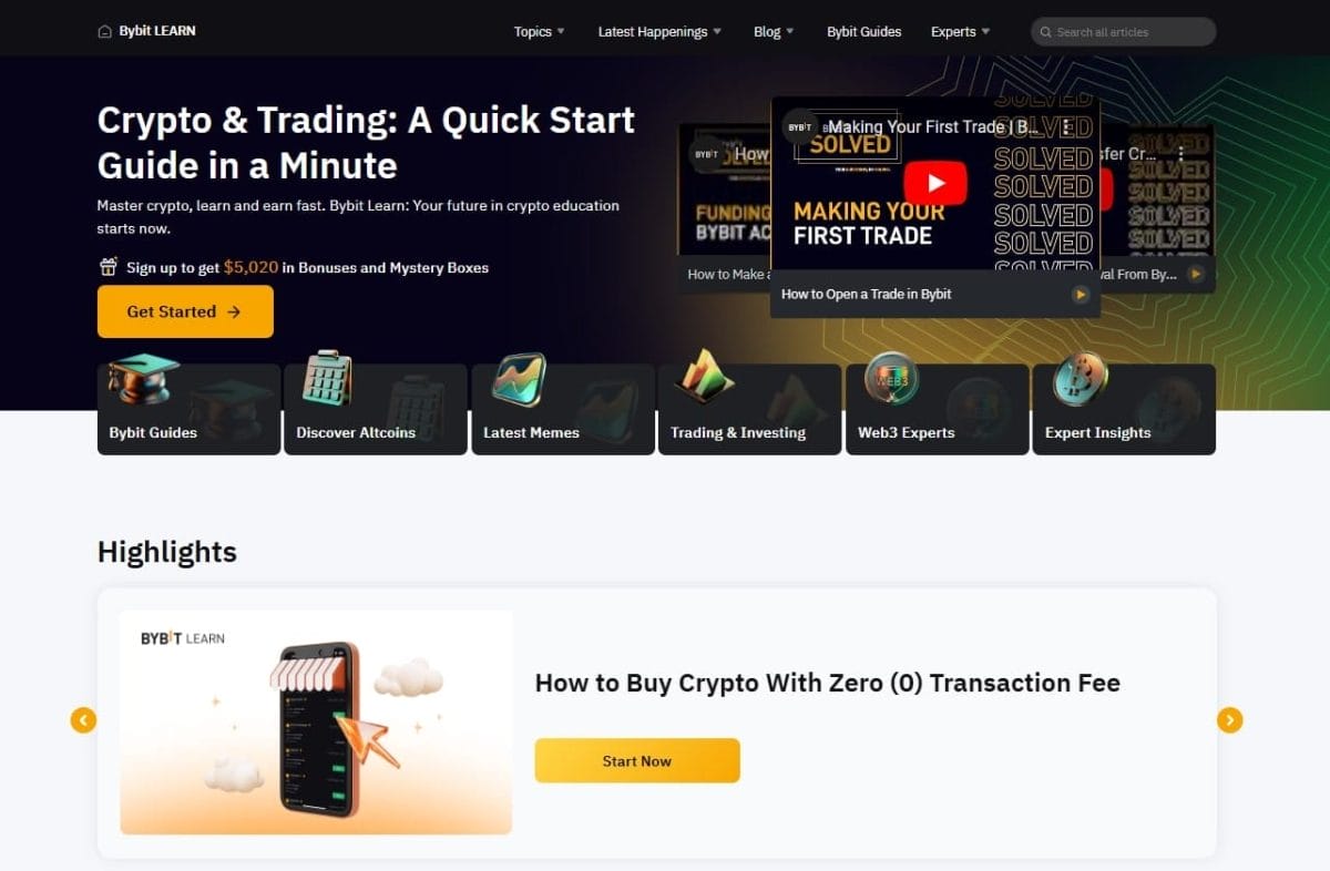 bybit learn etusivun grafiikka