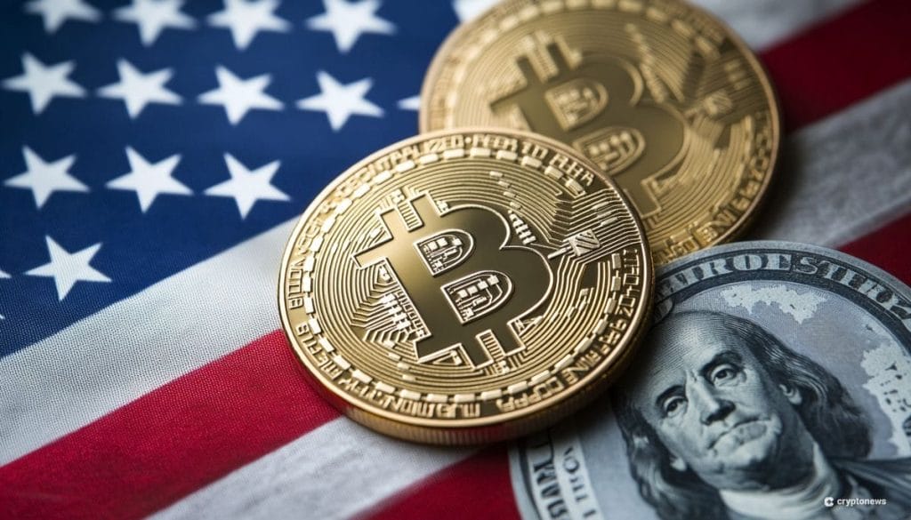 Demokraatit ovat yllättävän kryptomyönteisiä. Kuvassa bitcoineja ja Yhdysvaltain lippu.