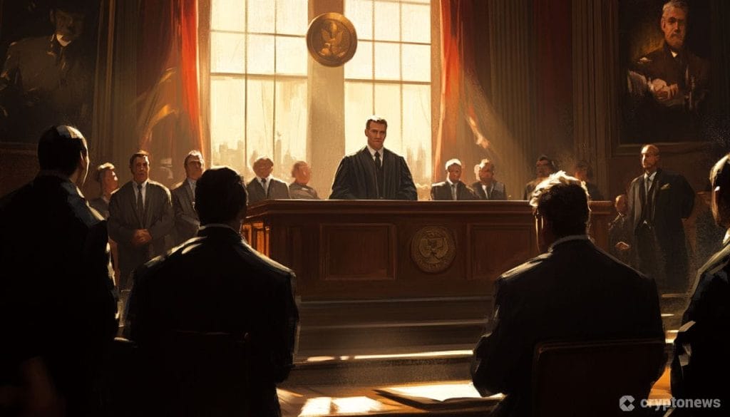 XRP kuvituskuvassa oikeudenkäynti meneillään.