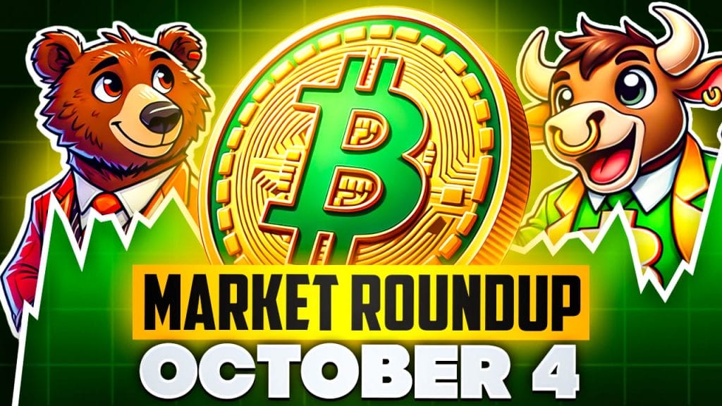 Bitcoin hintaennuste 4.10.2024. Kuvassa karhu, bitcoin logo ja härkä.