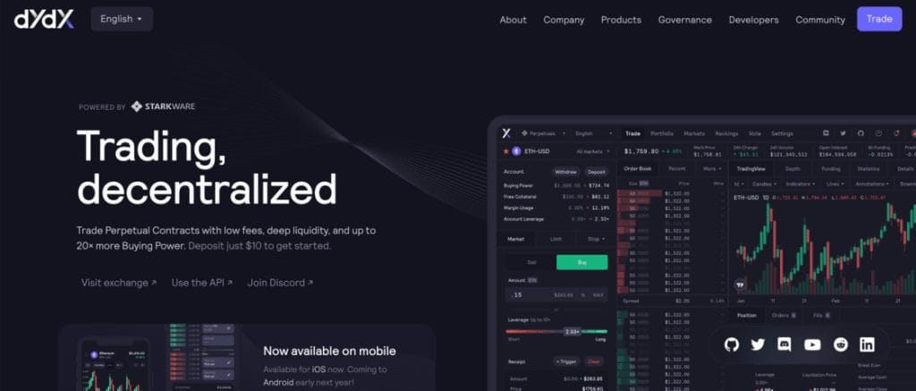 레이어2 코인 종류 dydx 홈페이지