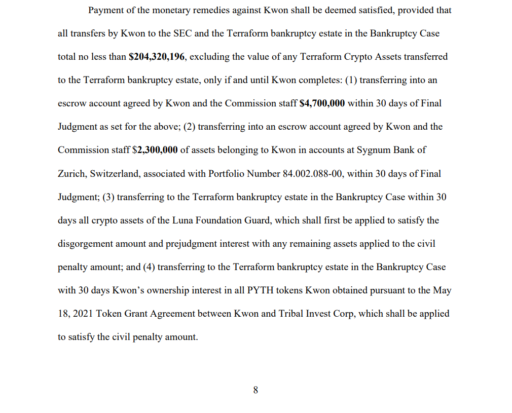 권도형 테라폼스랩스 SEC 합의 문서 8쪽