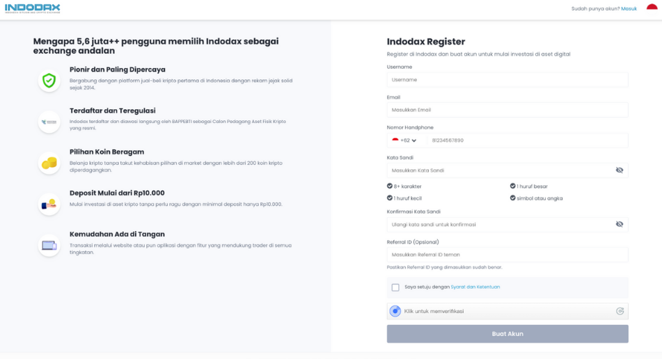 Registrasi - Koin yang bagus di Indodax