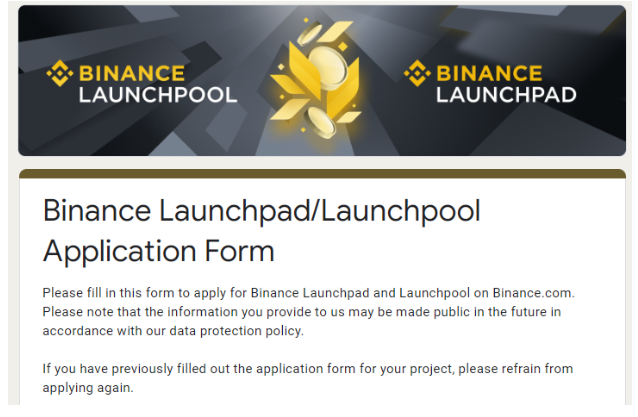 Google Form - Binance Launchpad