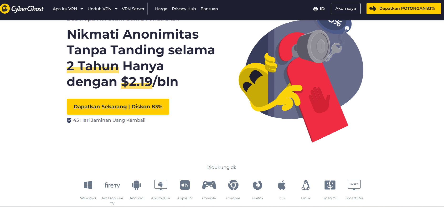 CyberGhost - PVN untuk trading kripto