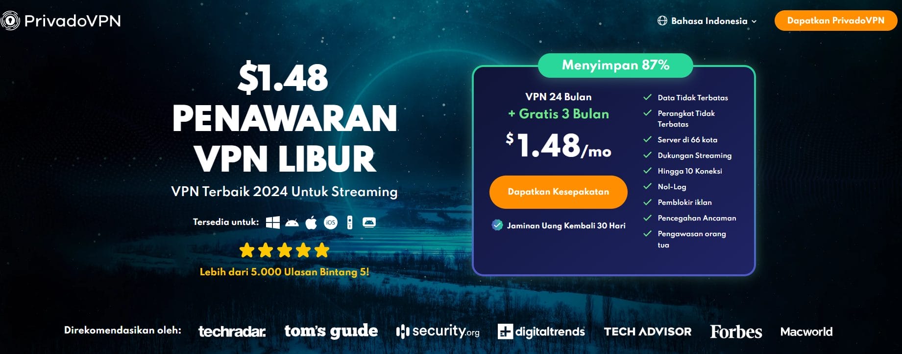 PrivadoVPN - VPN untuk Trading Kripto