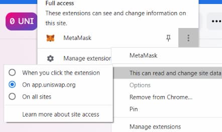 quyền cho MetaMask