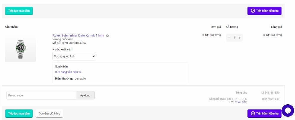 Nạp tiền để mua hàng bằng ETH