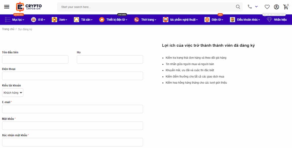 Thiết lập tài khoản Crypto Emporium