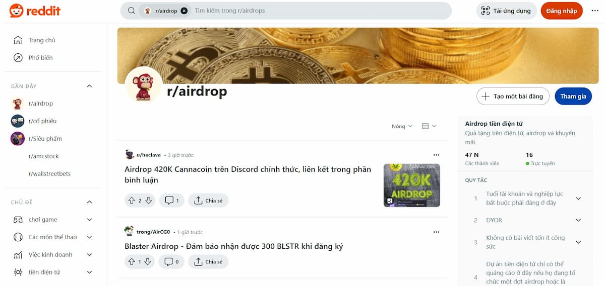 Airdrop trên Reddit