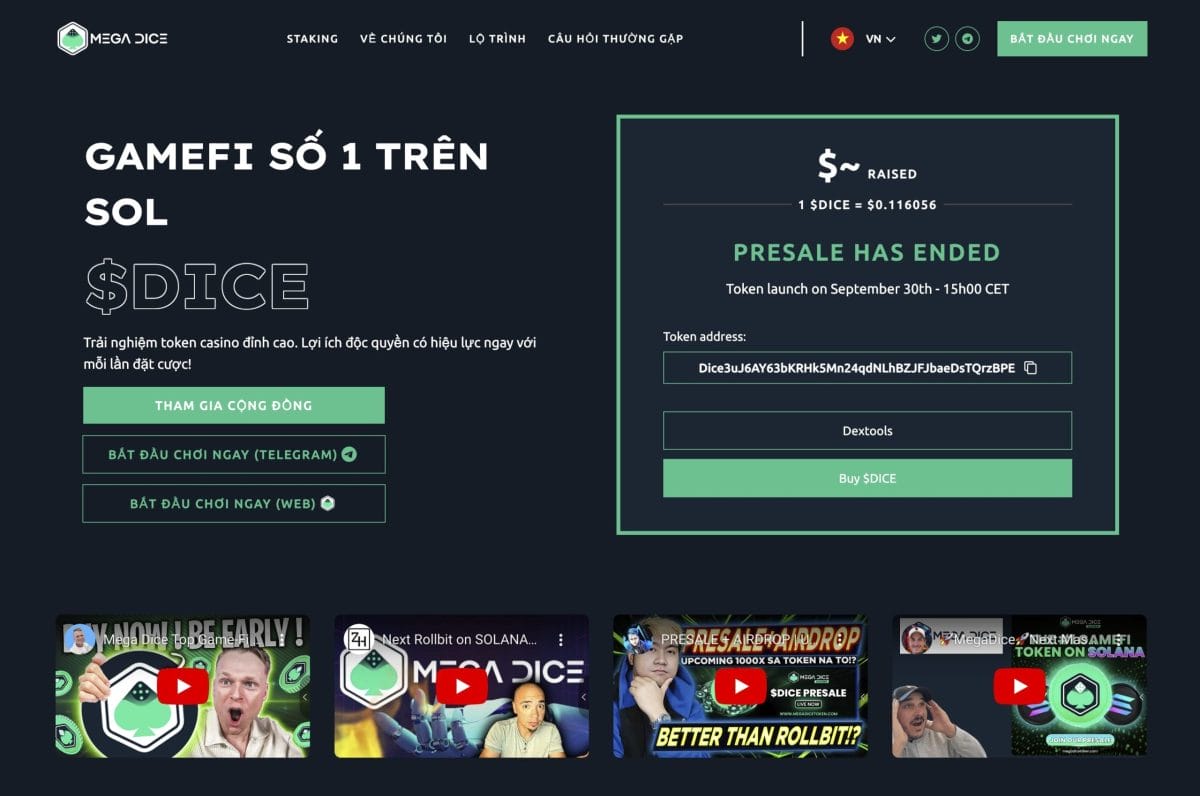 Chương trình presale Mega Dice