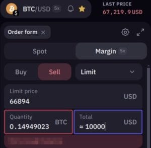เลือก Margin Sell และตั้งค่าการเทรดของคุณ