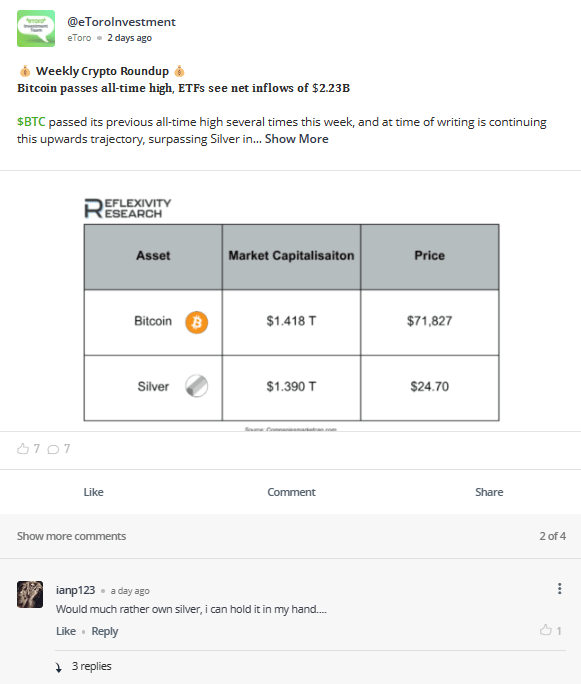 จากข้อมูลของ Trustpilot ที่ eToro ได้รับคะแนนโดยรวมอยู่ที่ 4.3 ดาวโดยมีผู้โหวต 64% ให้คะแนน 5 ดาว บทวิจารณ์หลายรายการกล่าวถึงความช่วยเหลือของพนักงานในการให้คำแนะนำเกี่ยวกับการซื้อขาย eToro ให้ความมั่นใจว่าจะตอบกลับความคิดเห็นเหล่านี้ โดยให้ข้อเสนอแนะที่เป็นมิตรและชมเชยพนักงานของพวกเขา 