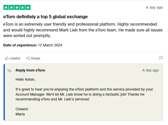 จากข้อมูลของ Trustpilot ที่ eToro 
