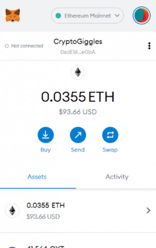 transfer ETH to MetaMask