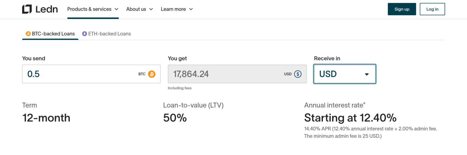 Ledn - ใช้ BTC หรือ ETH เพื่อกู้เงินสด โดยจ่ายเงินให้เป็น USD