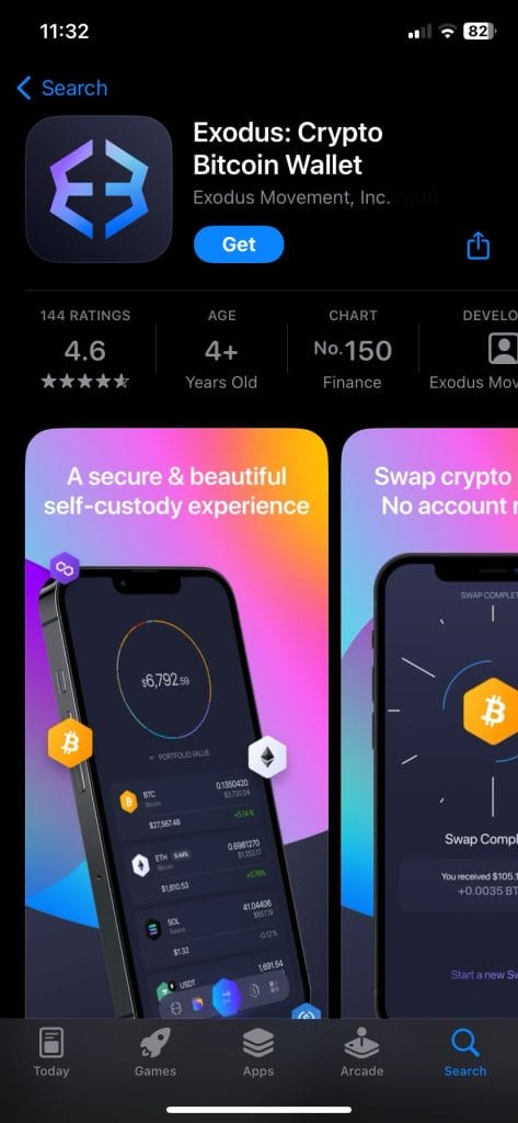 Exodus Wallet บนอุปกรณ์เคลื่อนที่