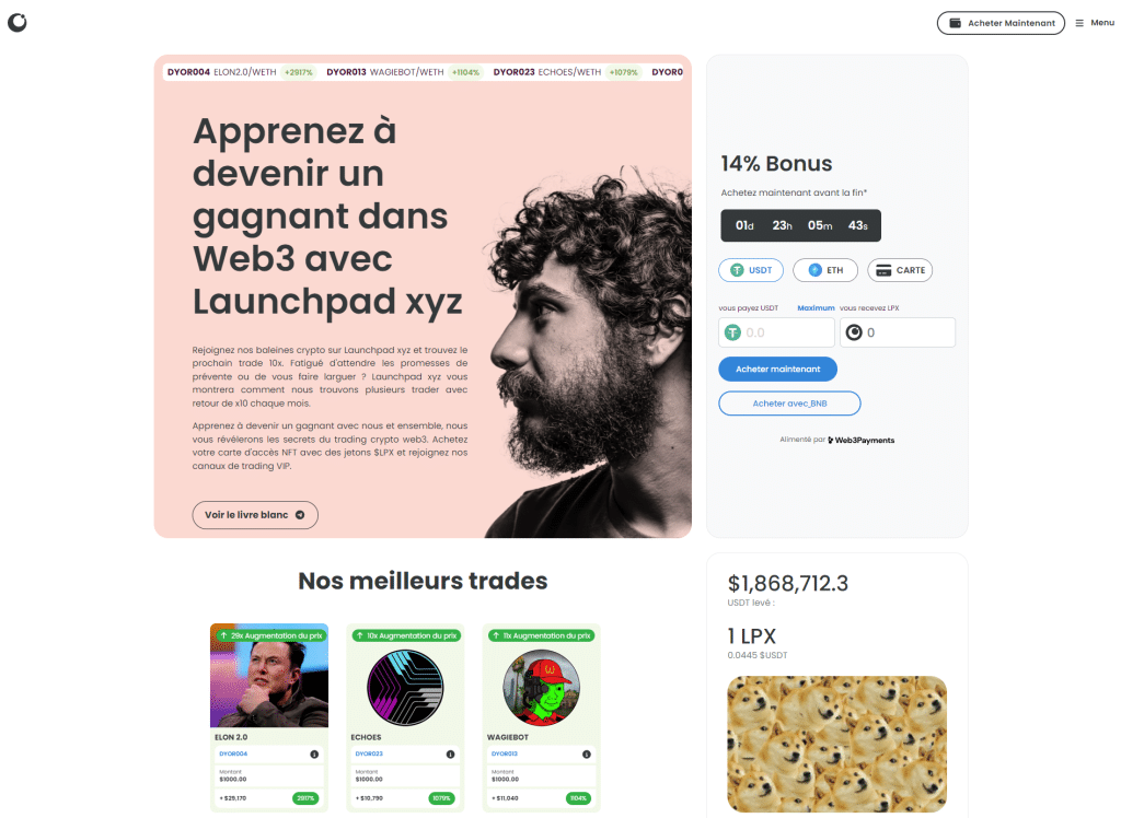 launchpad xyz prevente ico 2023 jeton lpx web3
