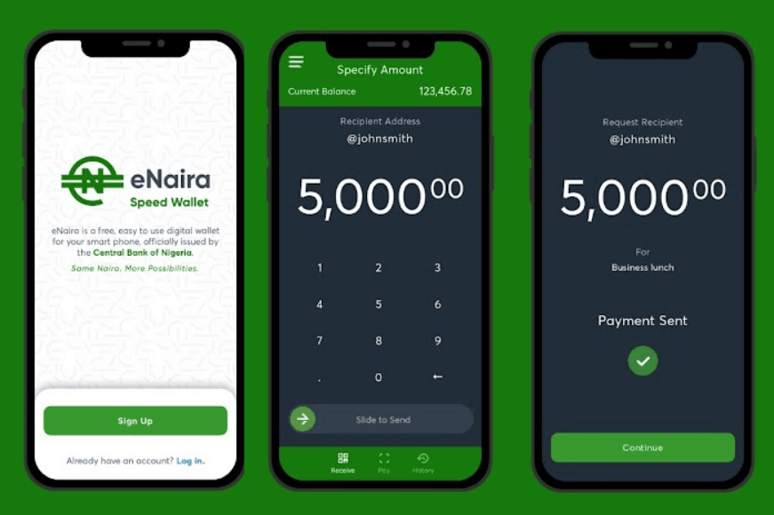 Capture d'&eacute;cran de l'application eNaira Speed Wallet, disponible sur le Google Play Store