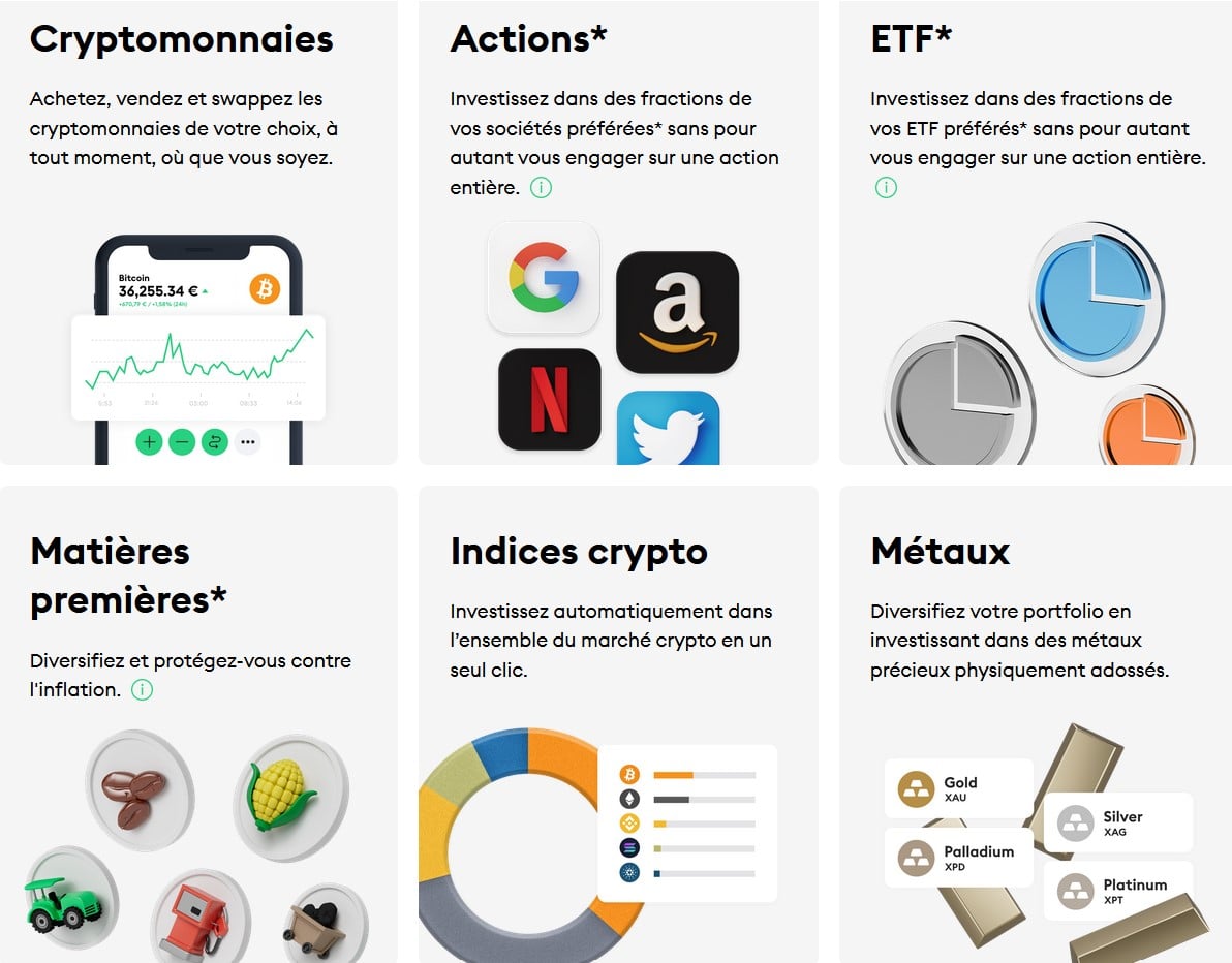 Investissements disponibles sur Bitpanda
