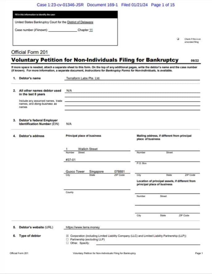 Terraform Labs faillite