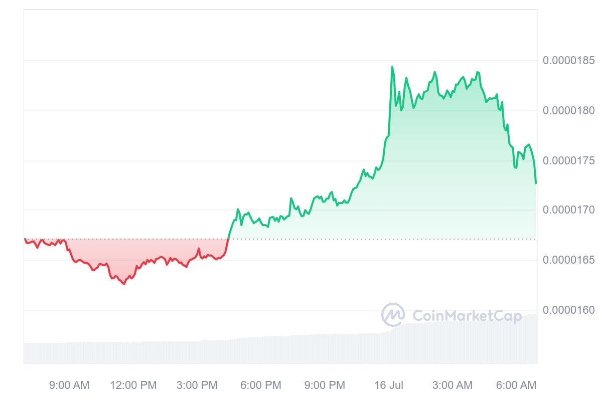 Cours du SHIB/USD sur les dernières 24 heures.